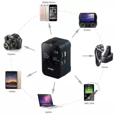 Incarcator universal cu adaptor, 2 porturi USB, negru, Gonga®