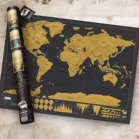 Harta razuibila a lumii Deluxe, 82,5 x 59,4 cm, negru/auriu
