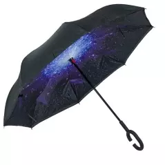 Umbrela reversibila cu model galactic, negru