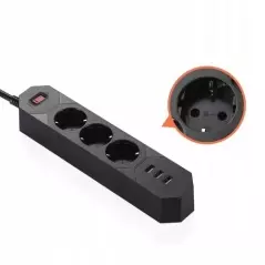 Prelungitor cu priza multipla, 3 posturi, 3 porturi USB, Gonga®