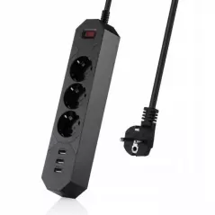 Prelungitor cu priza multipla, 3 posturi, 3 porturi USB, Gonga®