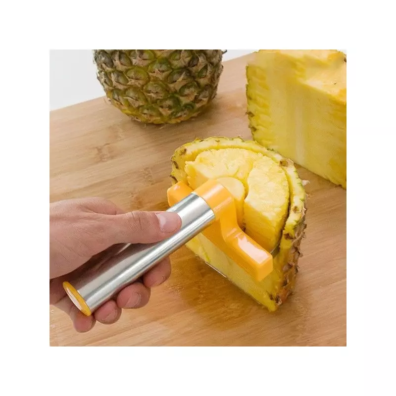 Dispozitiv de curatat si taiat ananas, galben